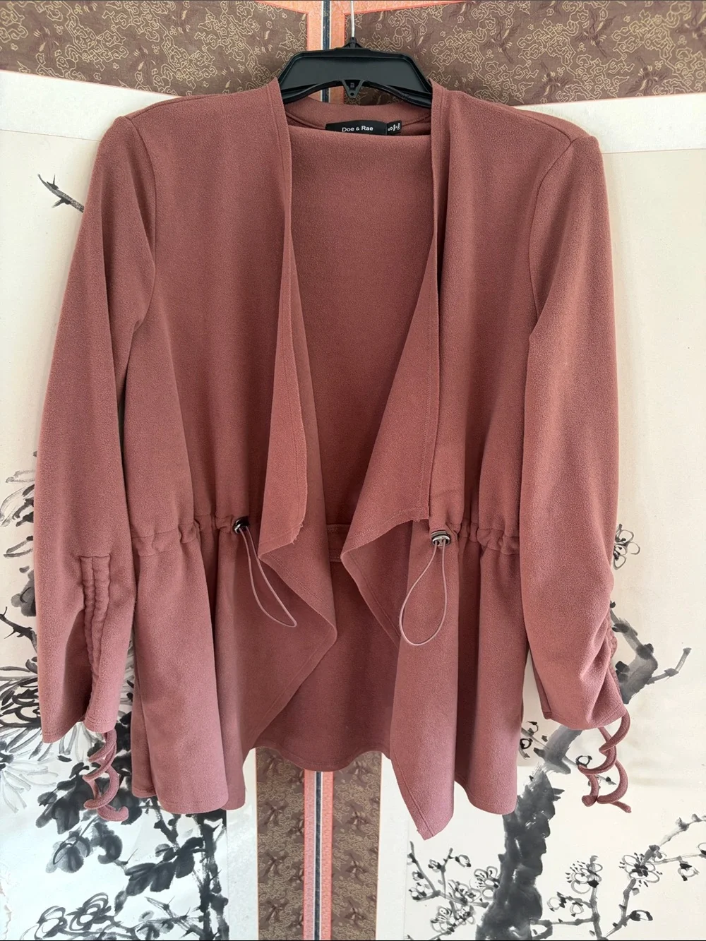Doe & Rae Rust Mauve Open Front Drawstring Jacket - Picture 1 of 6